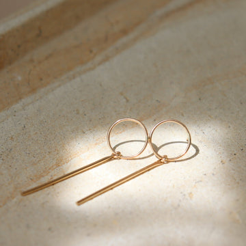 Kennedy drop earrings, circle studs with matchstick drop, long and short, 14k gold filled, sterling silver, eau Claire wi, handmade