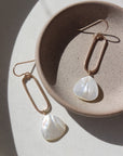 Pearl Shell Drop Earrings. Wedding Jewelry. Classic and Modern. Sterling Silver or 14k Gold Fill. Token Jewelry, handmade, hypoallergenic and waterproof.