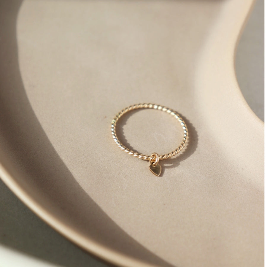 14k gold fill spiral twist ring band - heart charm pendant - minimalist - gold filled - sterling silver - made in our local studio in Eau Claire, WI - Token Jewelry