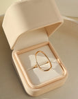 Olivia ring in a vegan leather jewelry box with Token Jewelry logo