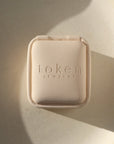 vegan leather jewelry box with Token Jewelry logo