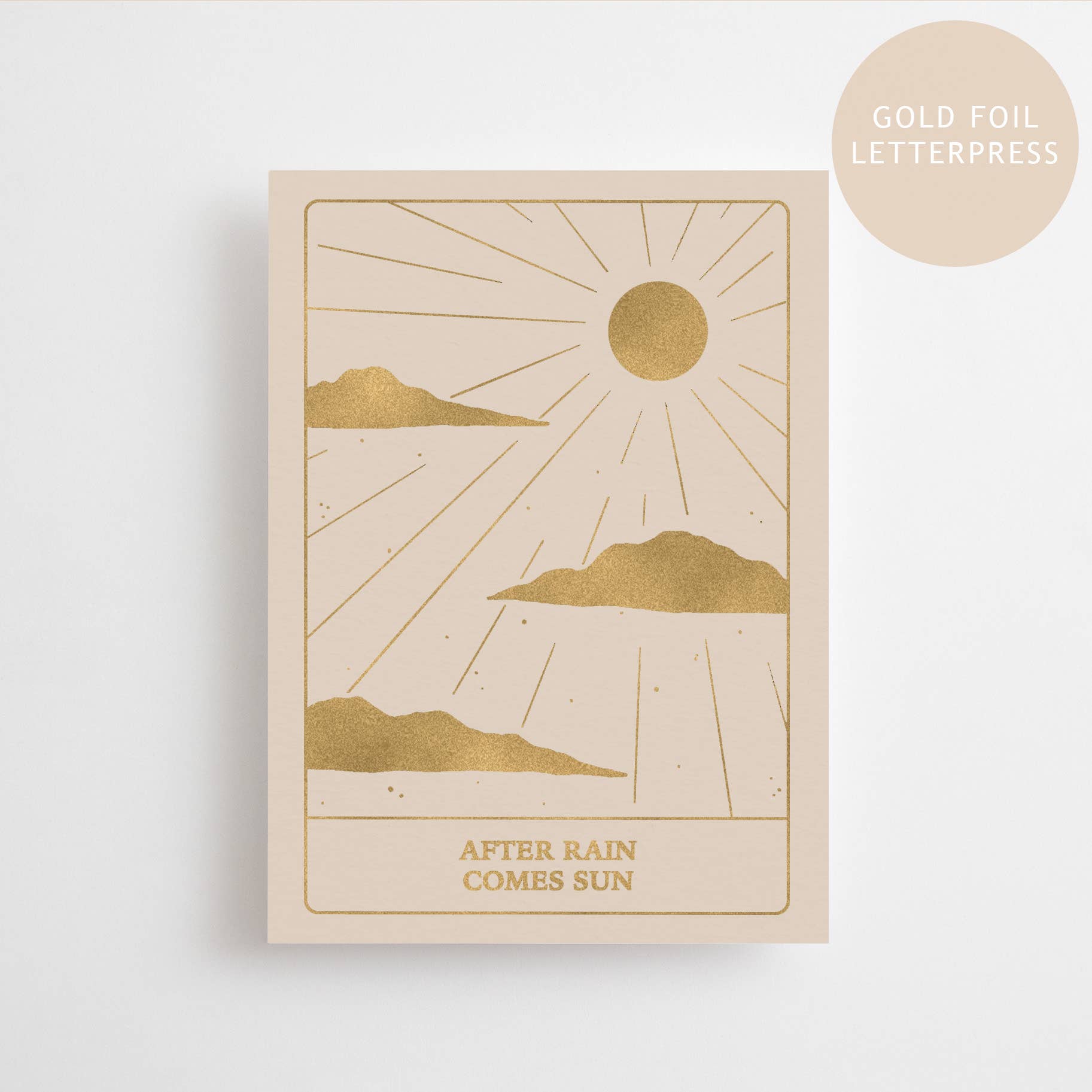 A card with a sun shining along with cloud  on the bottom of the card it says &quot;after the rain comes the sun.&quot;